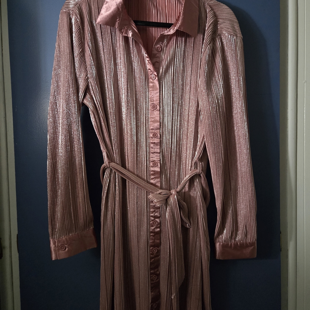 Metallic Pink Button-Up Dress